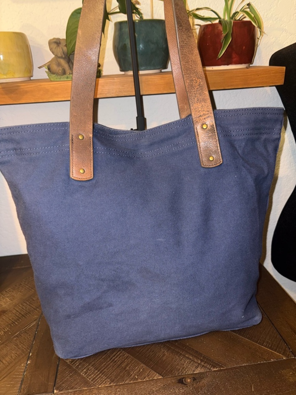 ❤️G.H. Bass & Co Navy Canvas Tote Leather Straps Everyday Bag - Picture 5 of 6